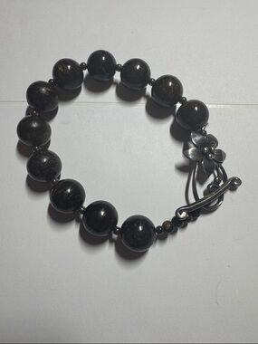 Silpada .925 sterling silver bronzite bracelet with floral clasp